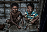 Rohingya refugee children having fun. Poster och Canvastavla