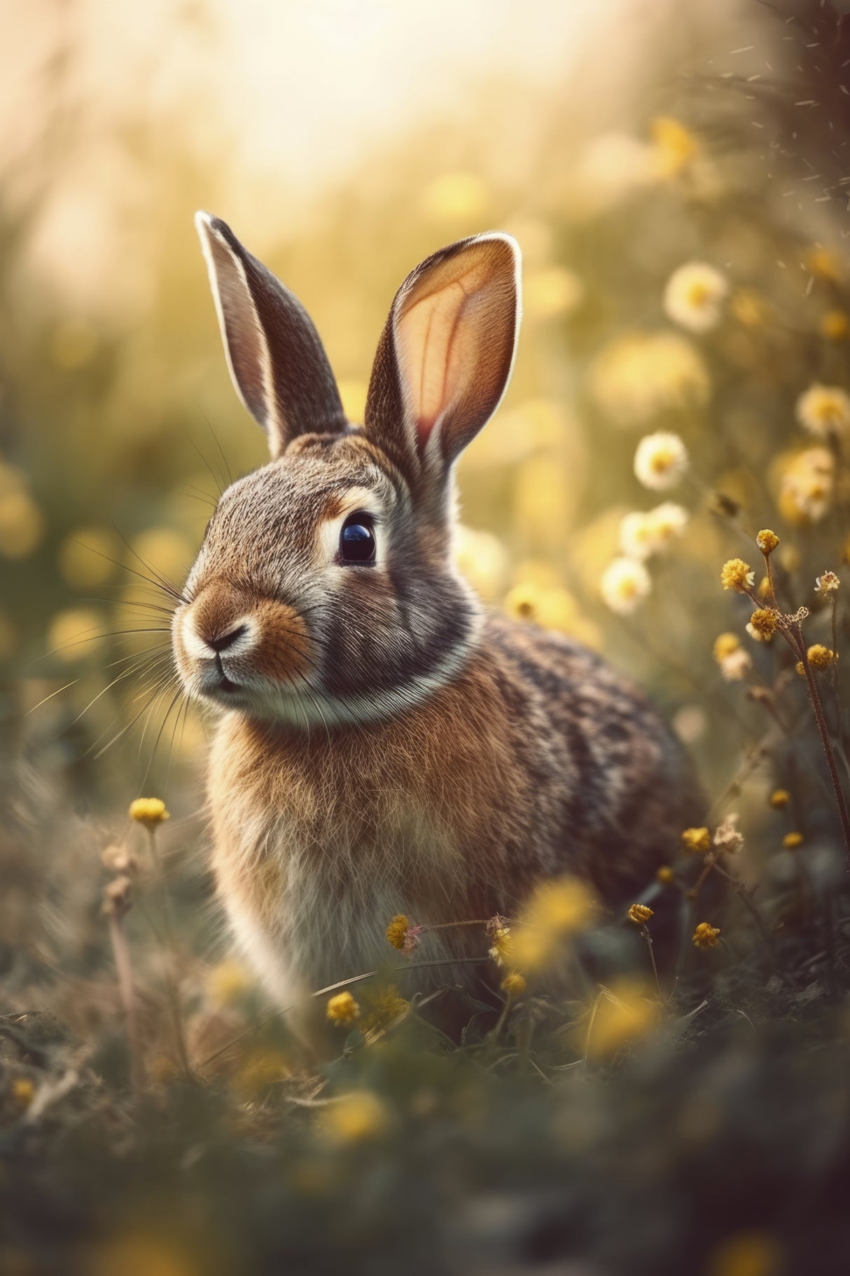 Bunny in flower field Poster och Canvastavla