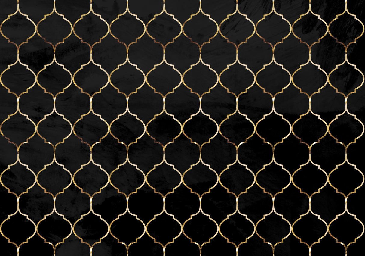 Moroccan wall mural black gold Poster och Canvastavla