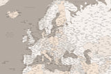 High detail map of Europe in neutrals Poster och Canvastavla