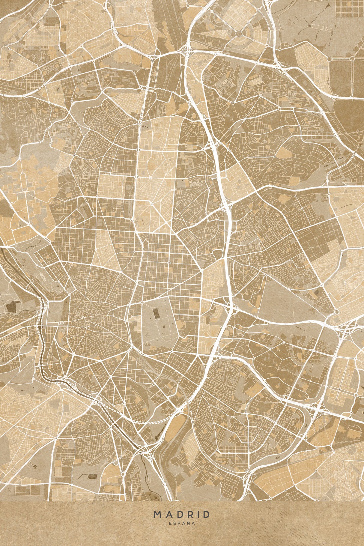 Map of Madrid (Spain) in sepia vintage style Poster och Canvastavla