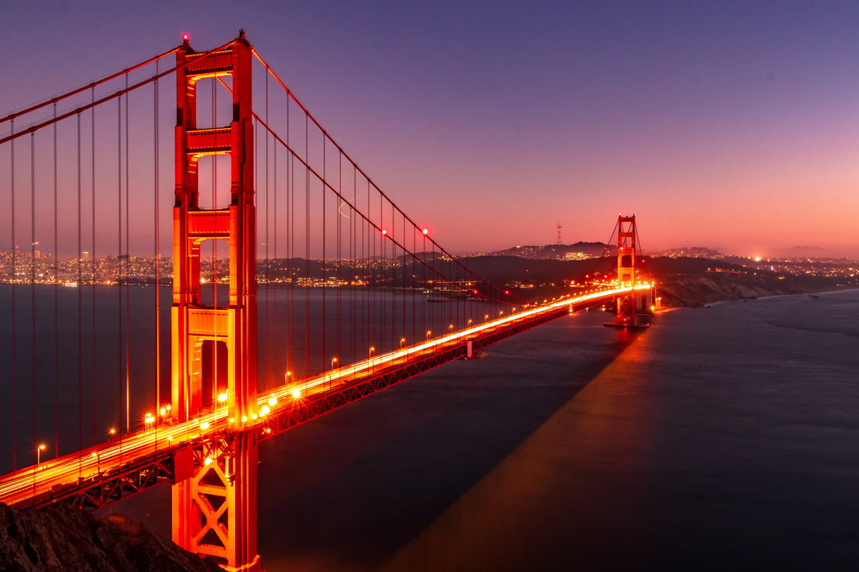 Rosy Night of Golden Gate Poster och Canvastavla