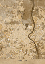 Sepia vintage map of Bordeaux France Poster och Canvastavla