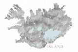 Ísland - Iceland blank map in gray watercolor Poster och Canvastavla