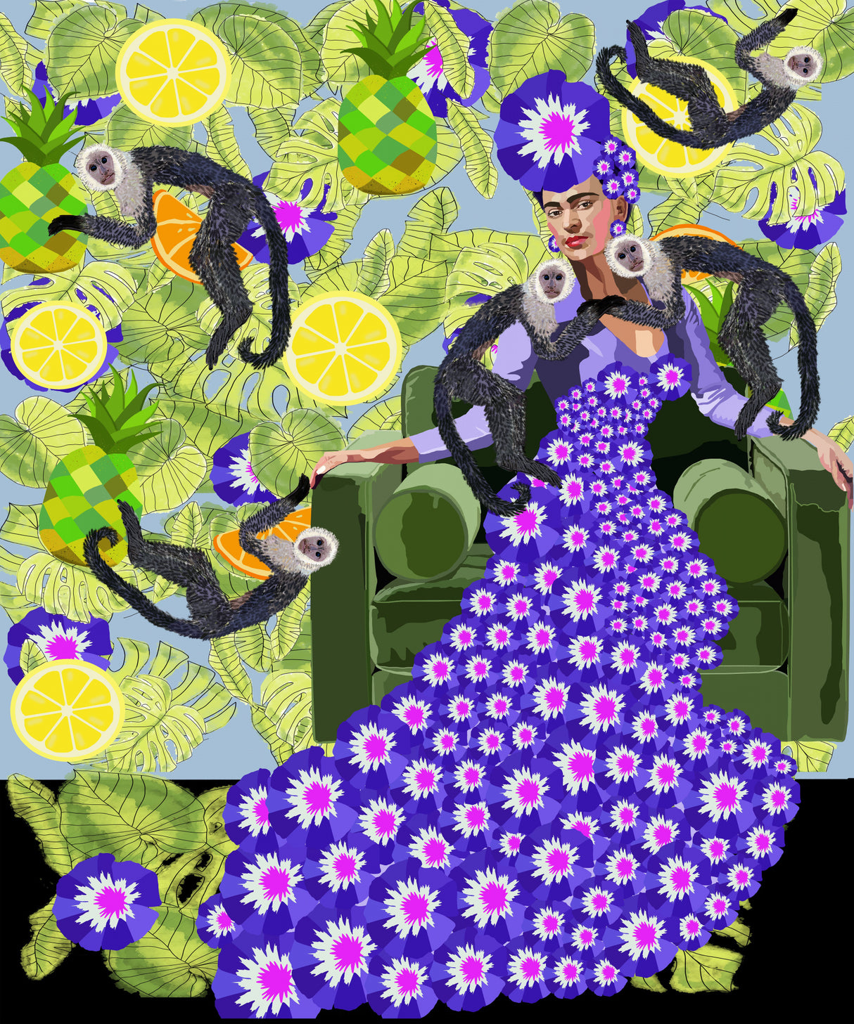 Frida in the Garden Poster och Canvastavla