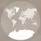 The world map in a circle, muted brown Poster och Canvastavla
