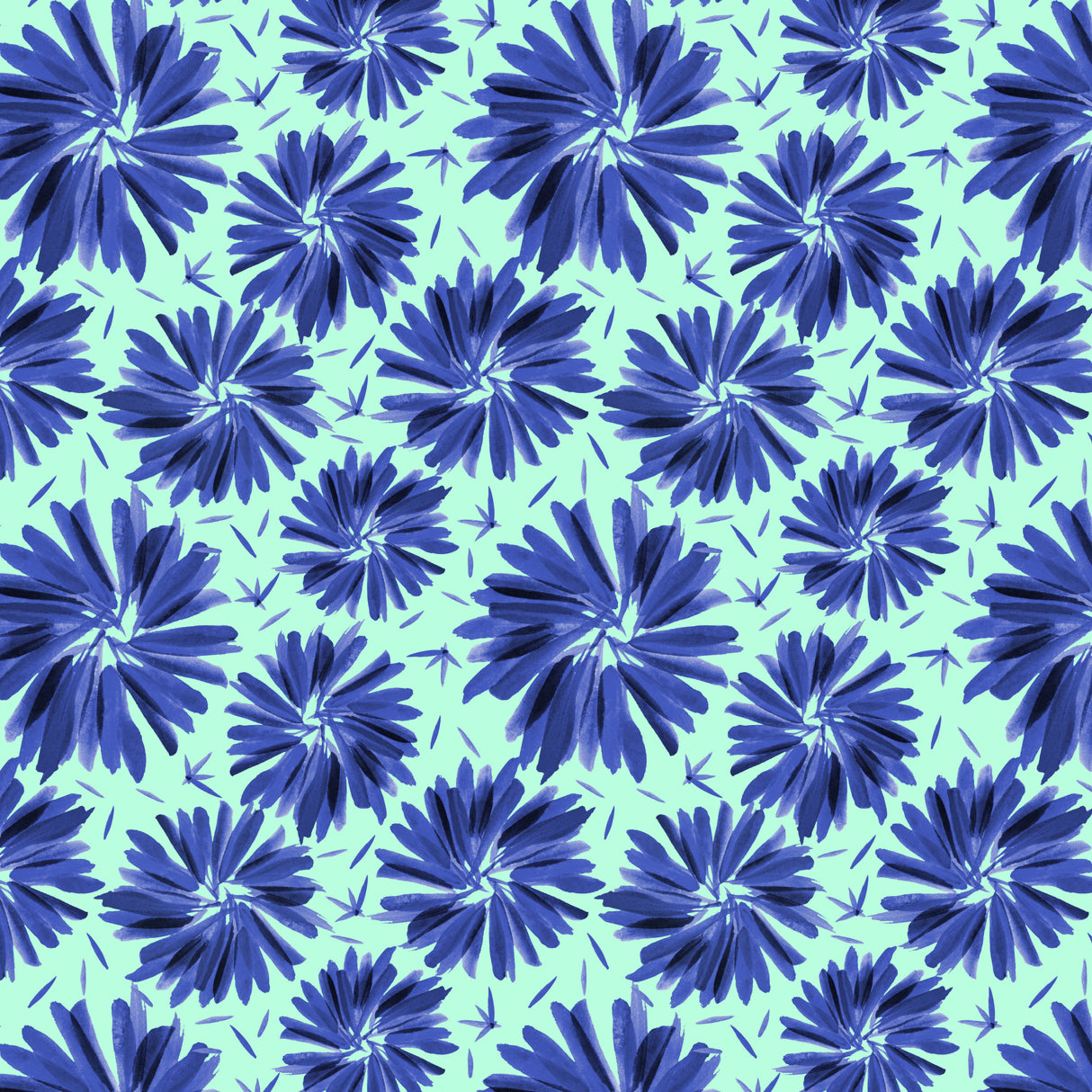 Floral Twirl Navy Blue On Mint Poster och Canvastavla