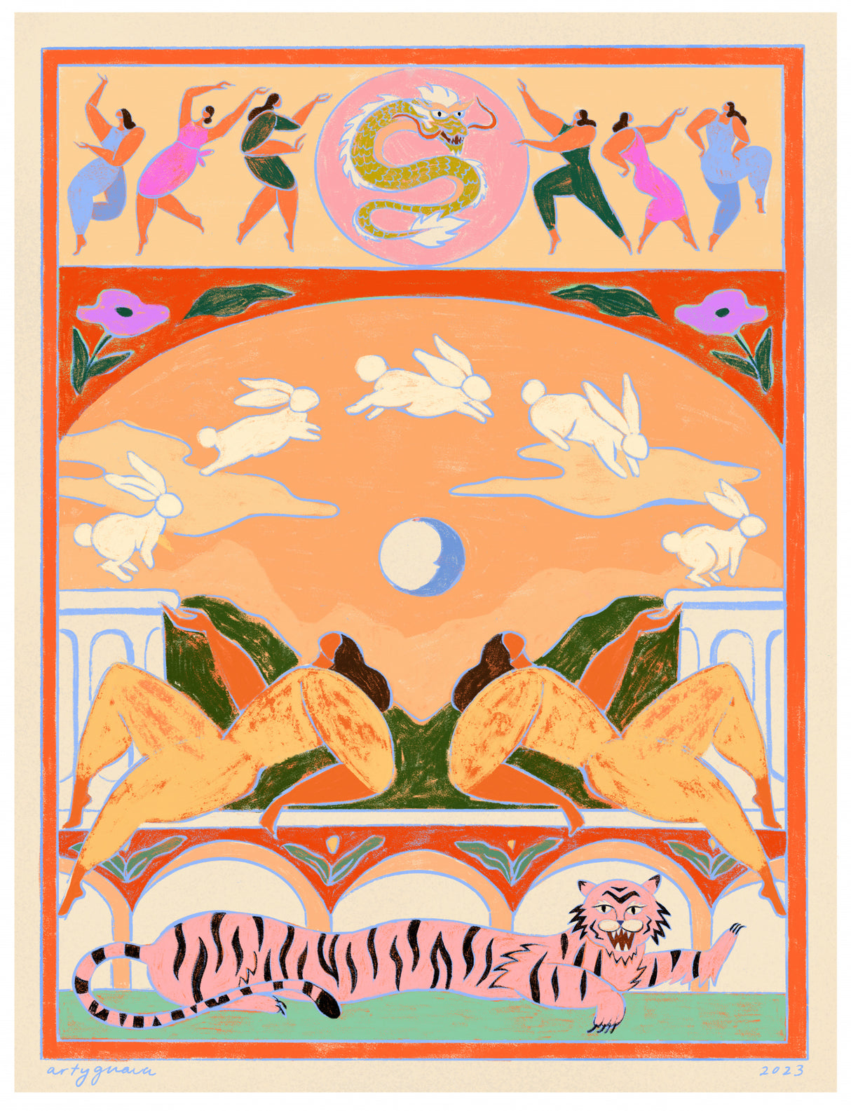 Rabbit Jumps Over the Moon Poster och Canvastavla