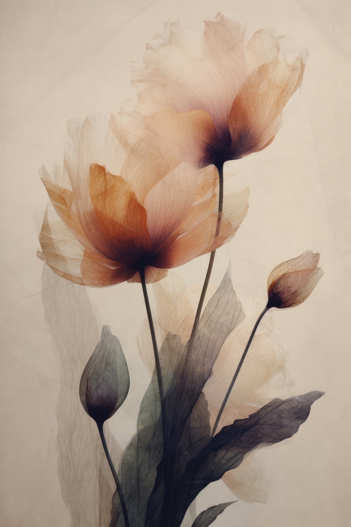 Parchment Flowers No 3 Poster och Canvastavla