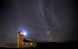 Milky way and meteor shower over Obrestad fyr Poster och Canvastavla