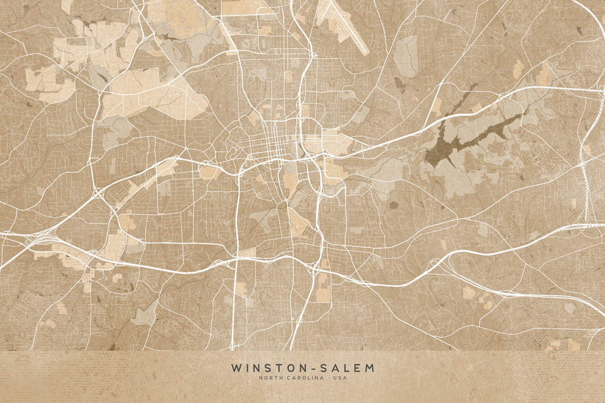 Map of Winston Salem (NC, USA) in sepia vintage style Poster och Canvastavla