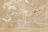 Map of Winston Salem (NC, USA) in sepia vintage style Poster och Canvastavla
