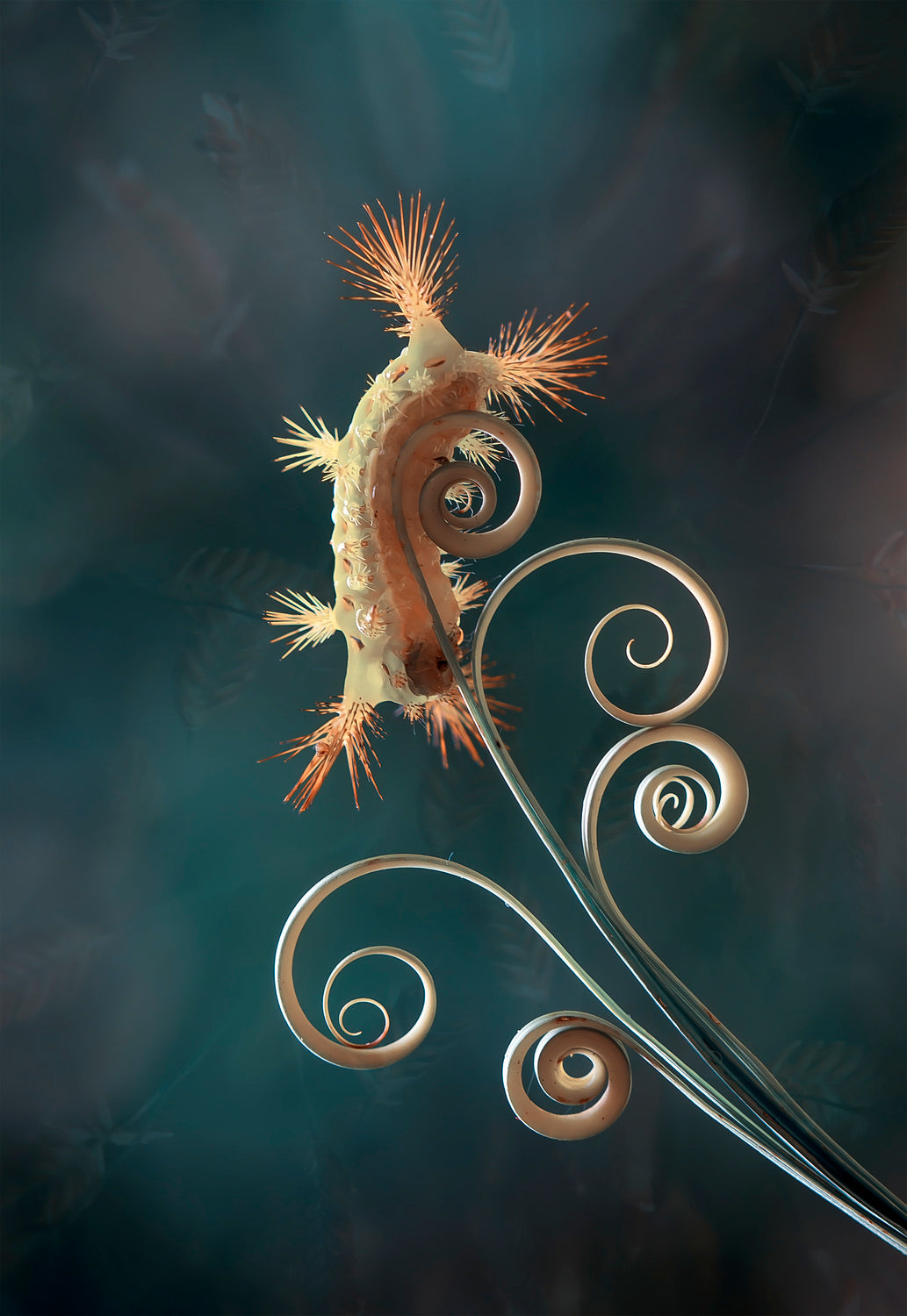 Fire Caterpillar on Leaf Edge Poster och Canvastavla