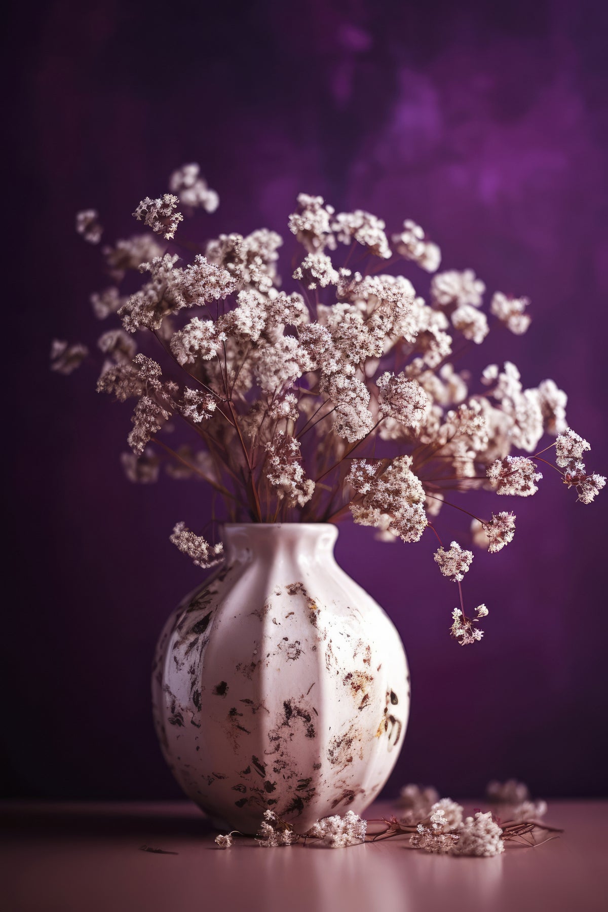 Dry Flowers On Purple Background Poster och Canvastavla