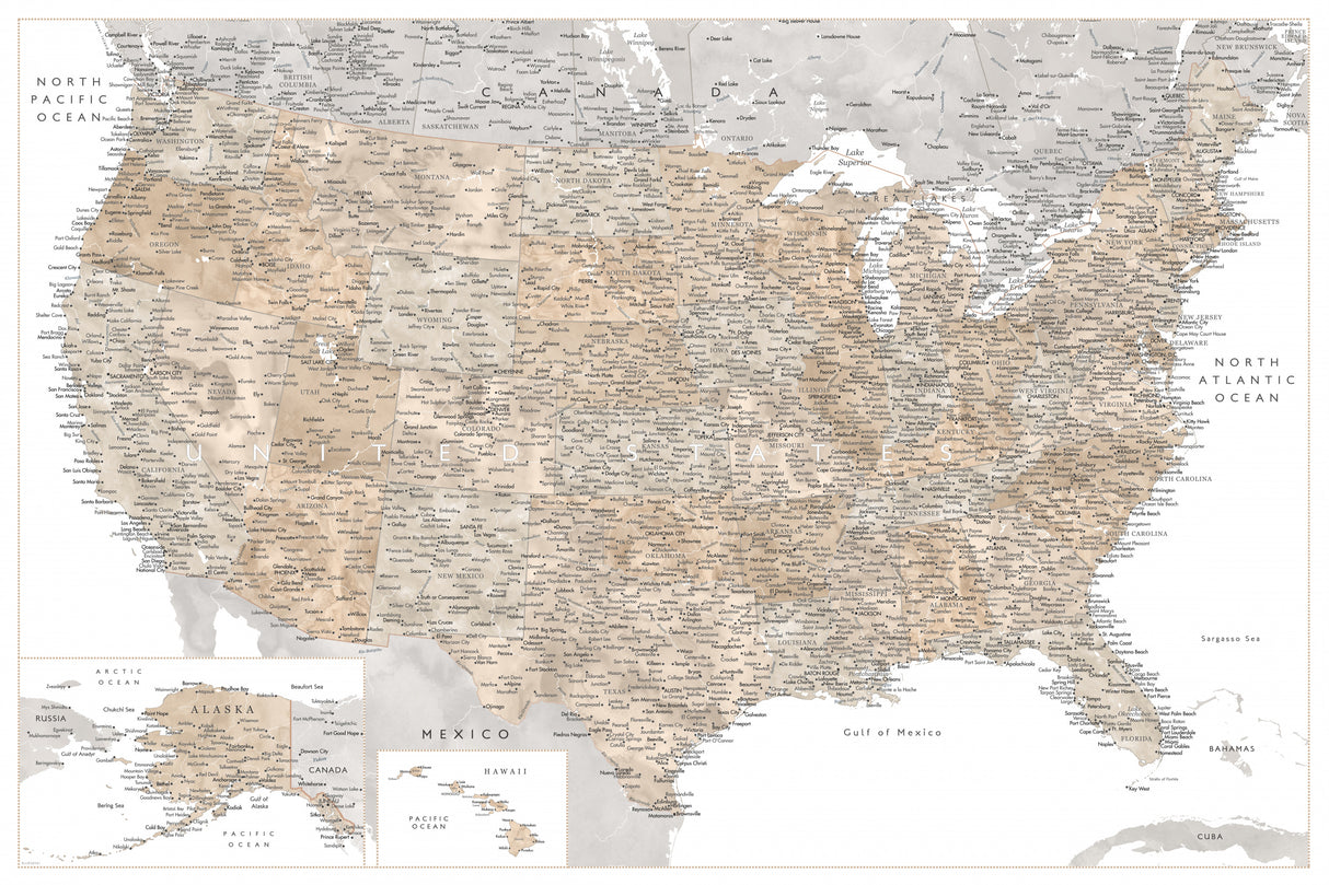 Highly detailed map of the United States Abey Poster och Canvastavla