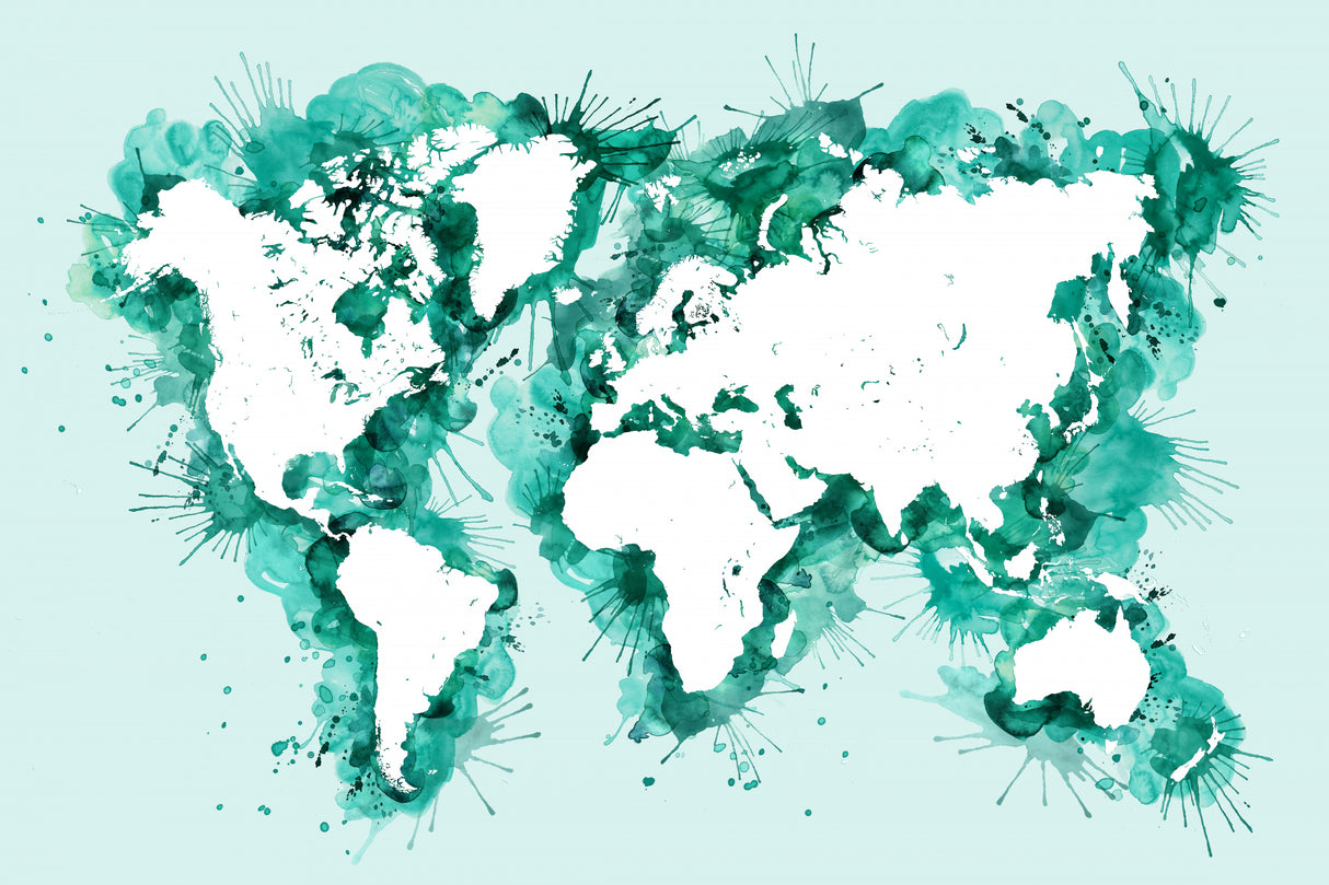 Teal strokes world map Poster och Canvastavla