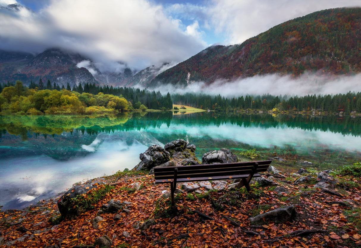 Bench by the lake Poster och Canvastavla