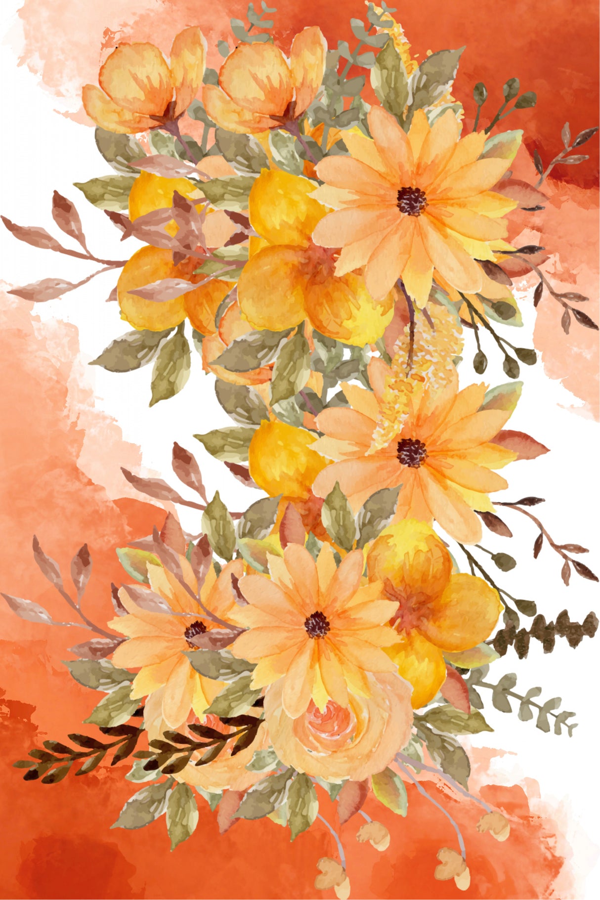 Orange flowers and plants Poster och Canvastavla