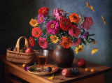 Still life with flowers and fruits Poster och Canvastavla