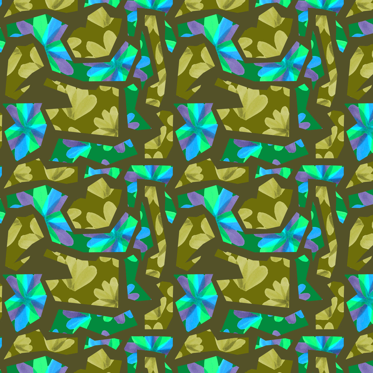 Floral Duo Cutouts Olive Blue On Green Poster och Canvastavla