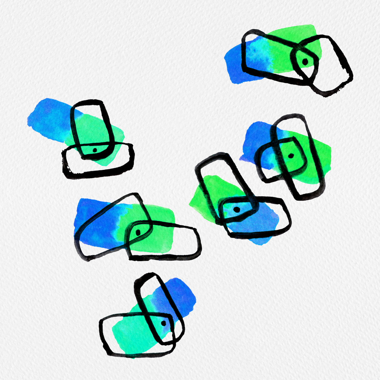 Blue Abstract Shapes Watercolor Poster och Canvastavla