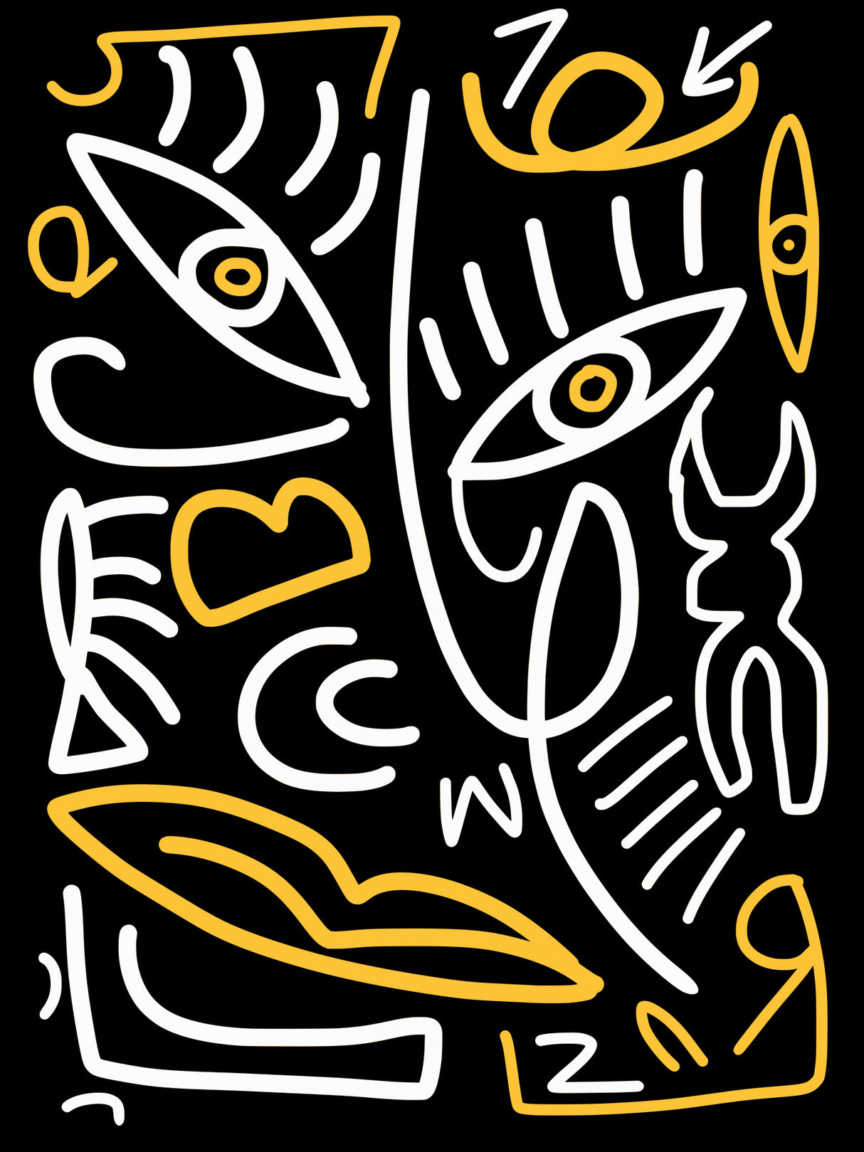 Line Art In White and Yellow Poster och Canvastavla