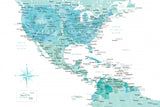 Aquamarine map of USA and Mexico Poster och Canvastavla