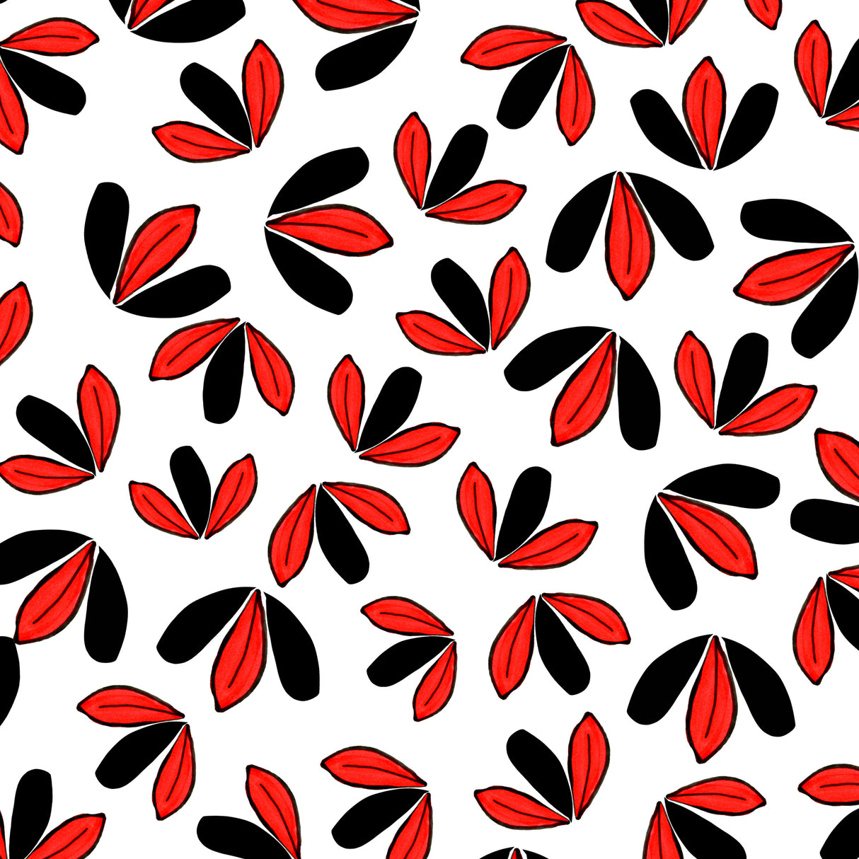3 Leaf Flowers Red Black Poster och Canvastavla