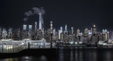 Manhattan Nocturne: Towers, River, and Clouds Poster och Canvastavla