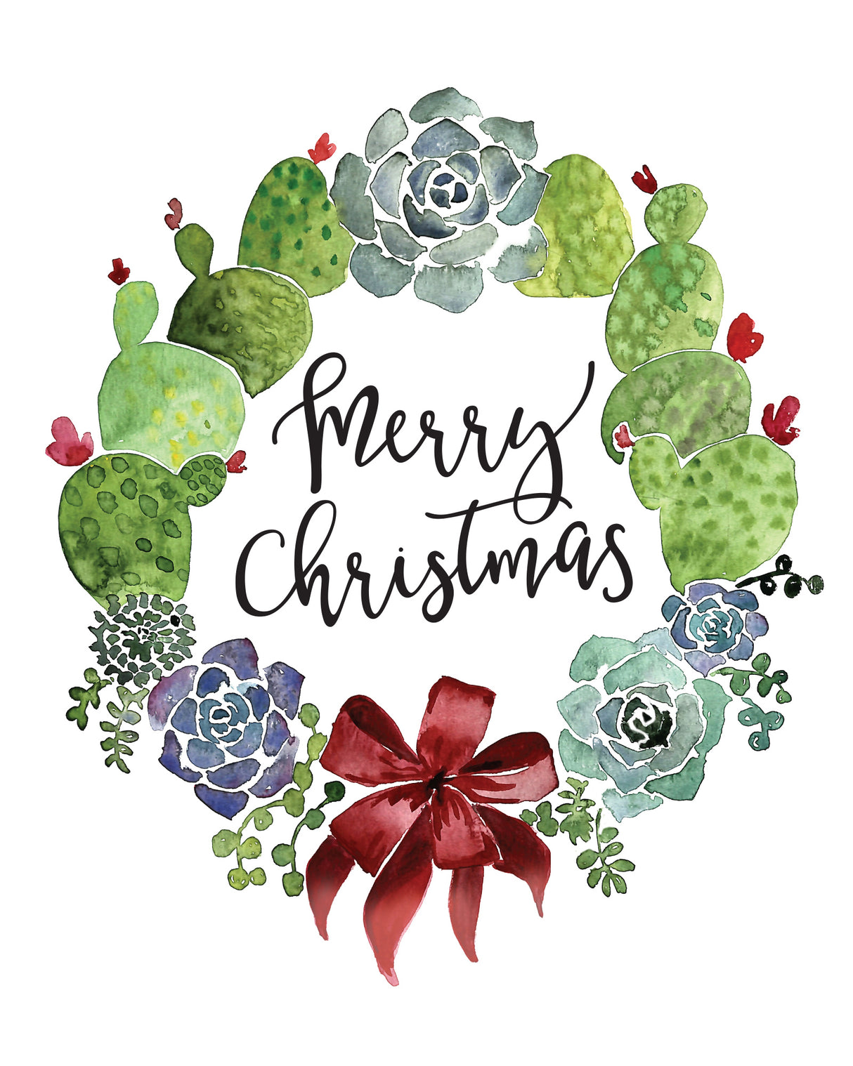 Cacti and succulent merry Christmas wreath Poster och Canvastavla