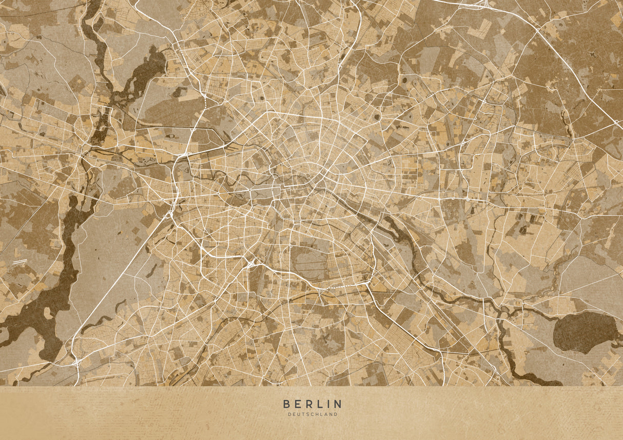 Sepia vintage map of Berlin in Germany Poster och Canvastavla