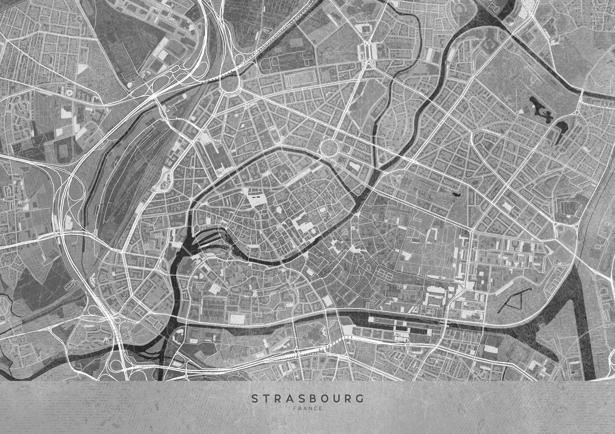 Gray vintage map of Strasbourg downtown France Poster och Canvastavla