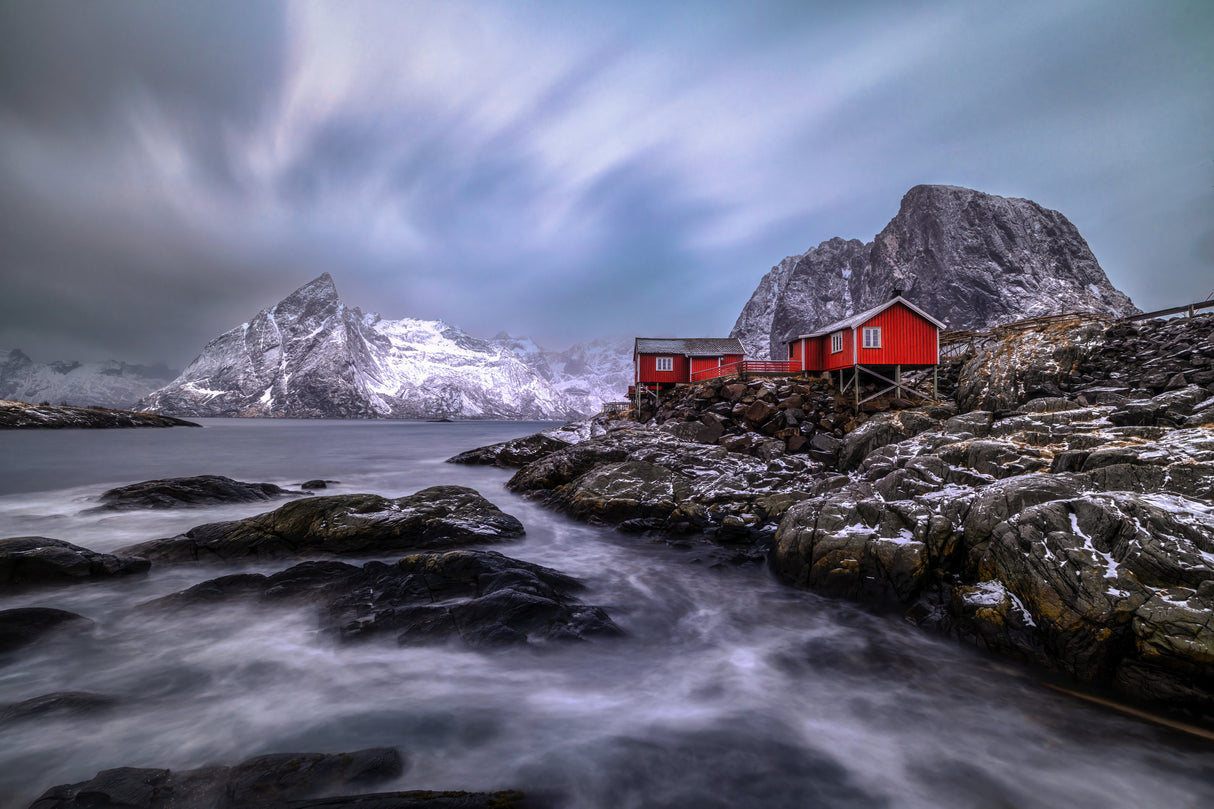 Red huts on rocks Poster och Canvastavla