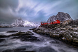 Red huts on rocks Poster och Canvastavla