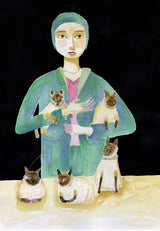 Lady with Five Siamese Cats Poster och Canvastavla