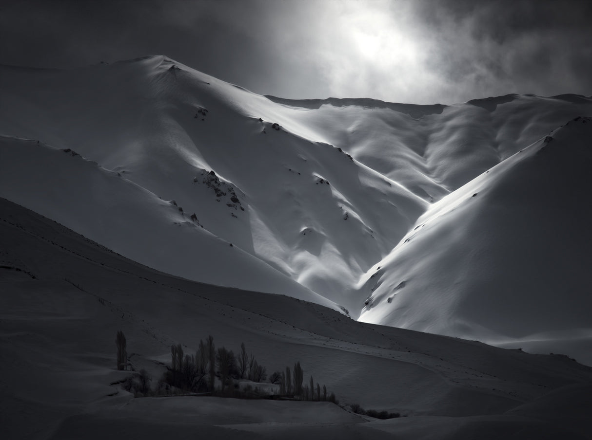 Snow Mountains and village Poster och Canvastavla