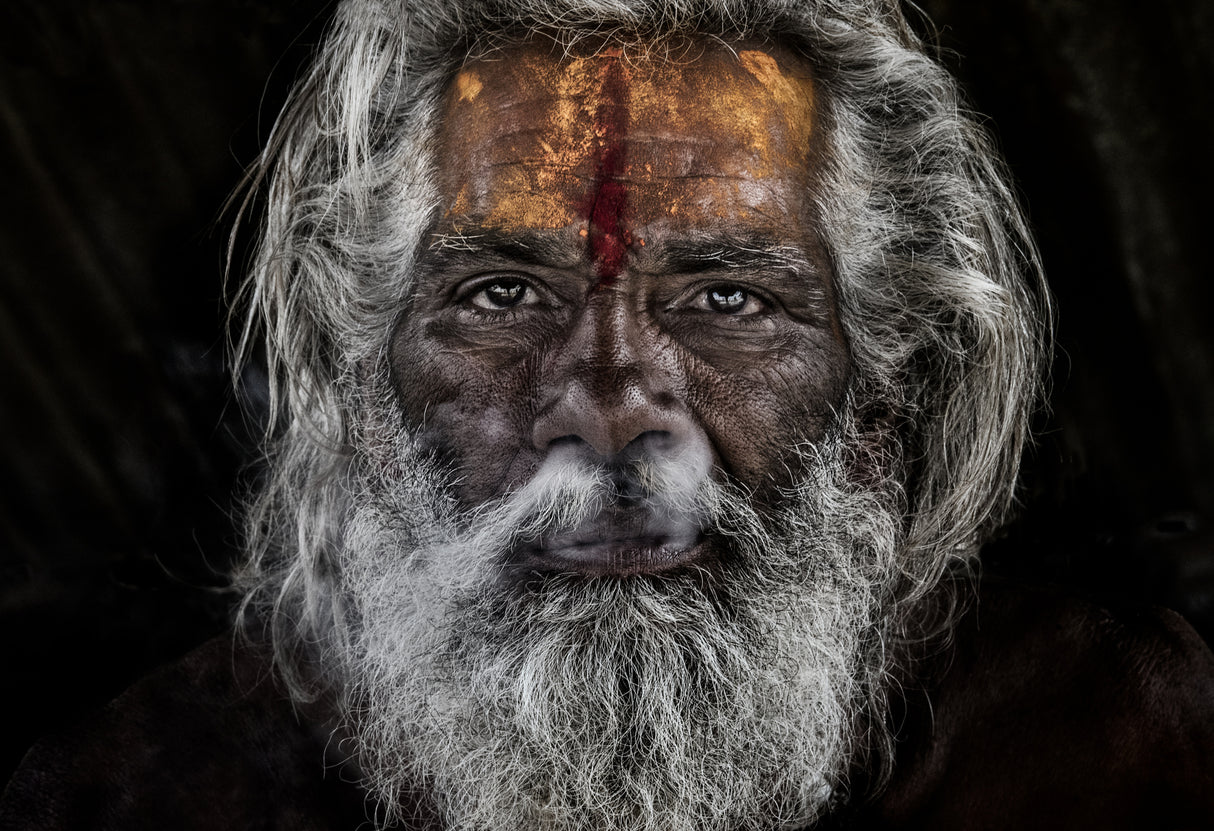 Sadhu expelling the smoke through the nose - Prayagraj - India Poster och Canvastavla