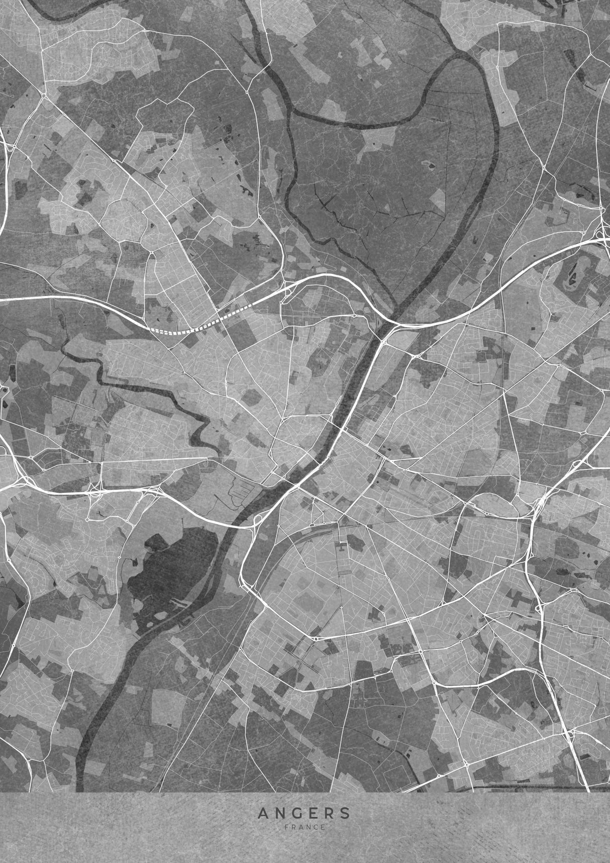 Gray vintage map of Angers France Poster och Canvastavla