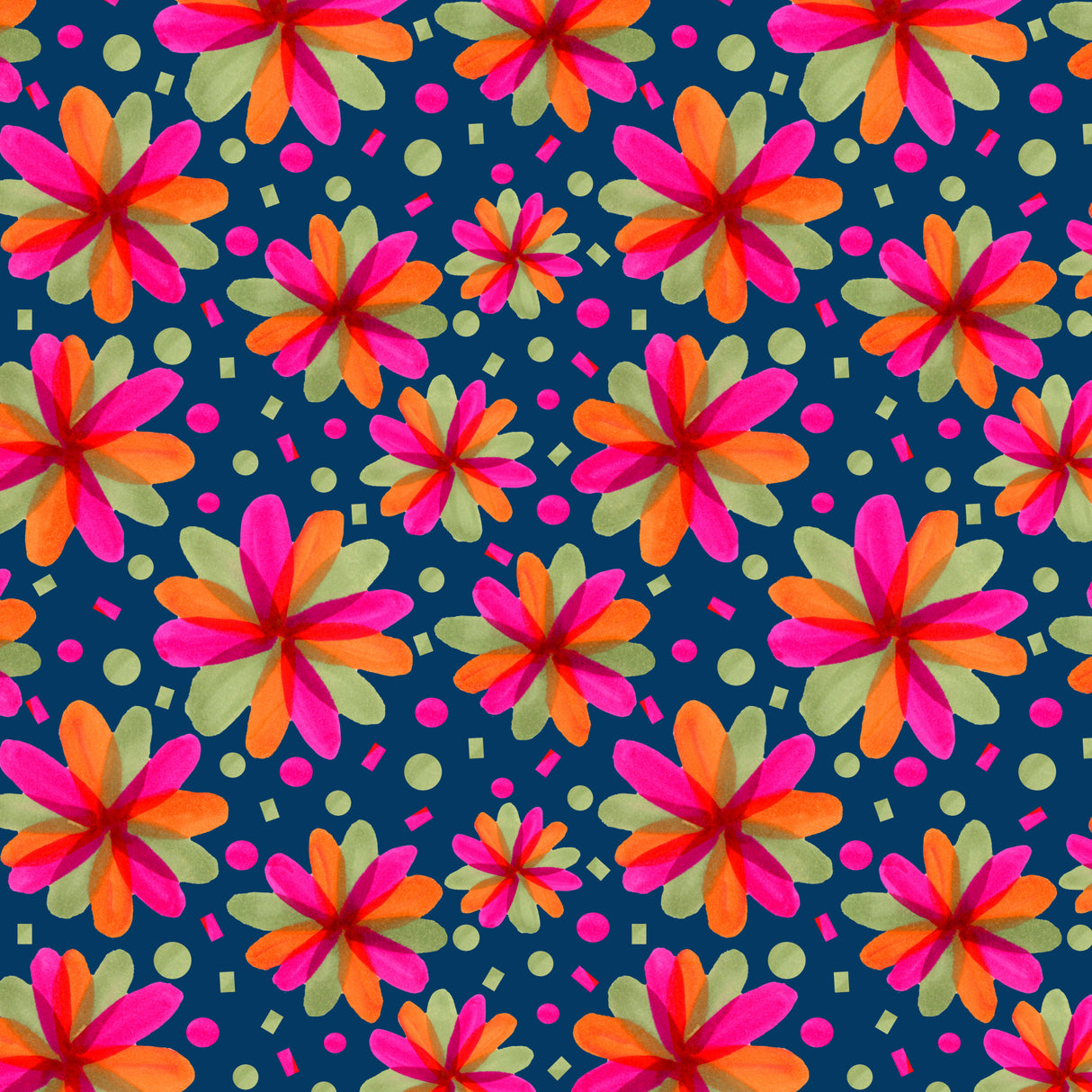 Floral Botanicals Magenta Green On Blue Poster och Canvastavla