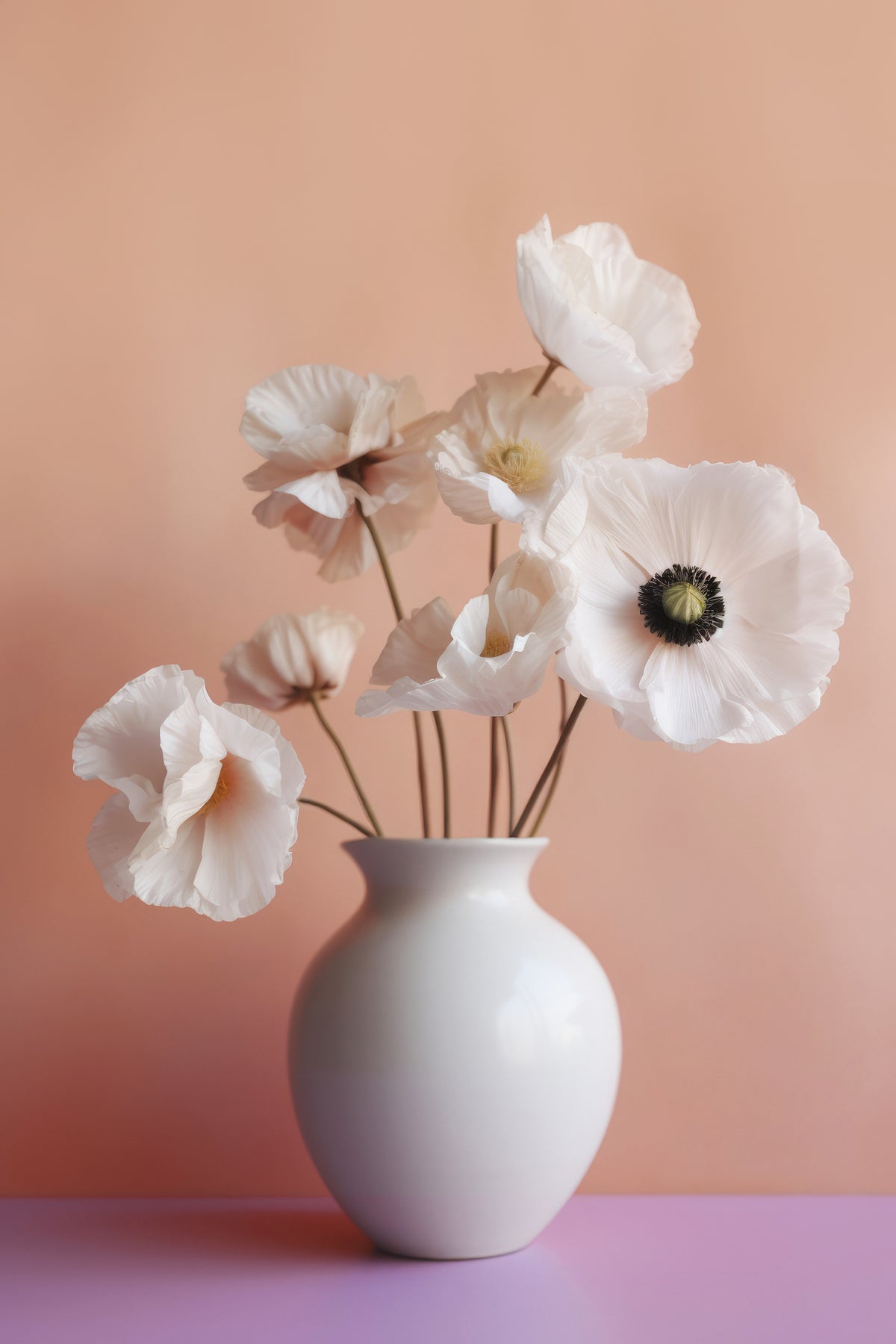 White Poppy In White Vase Poster och Canvastavla