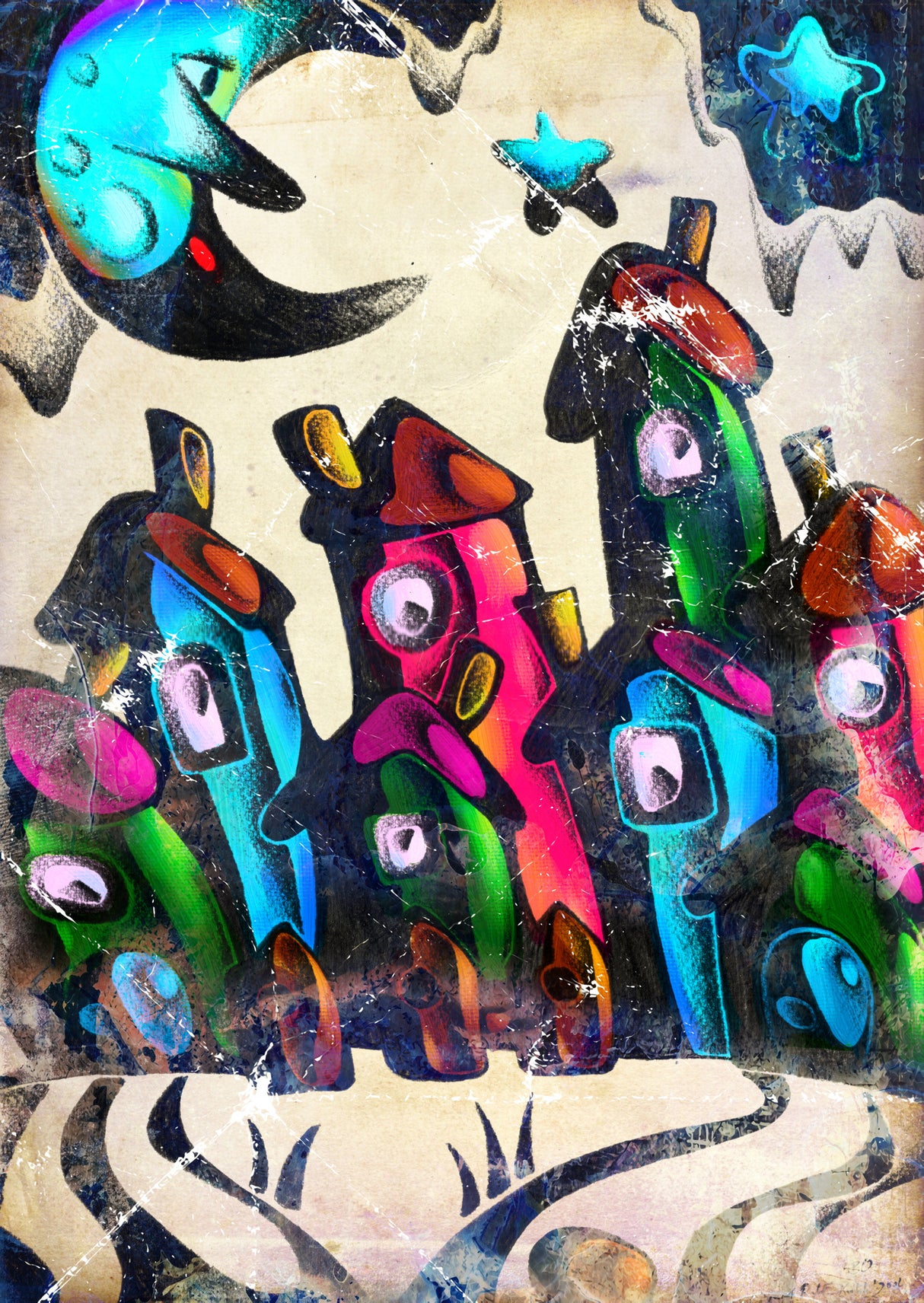 The moon is awake in the city Poster och Canvastavla