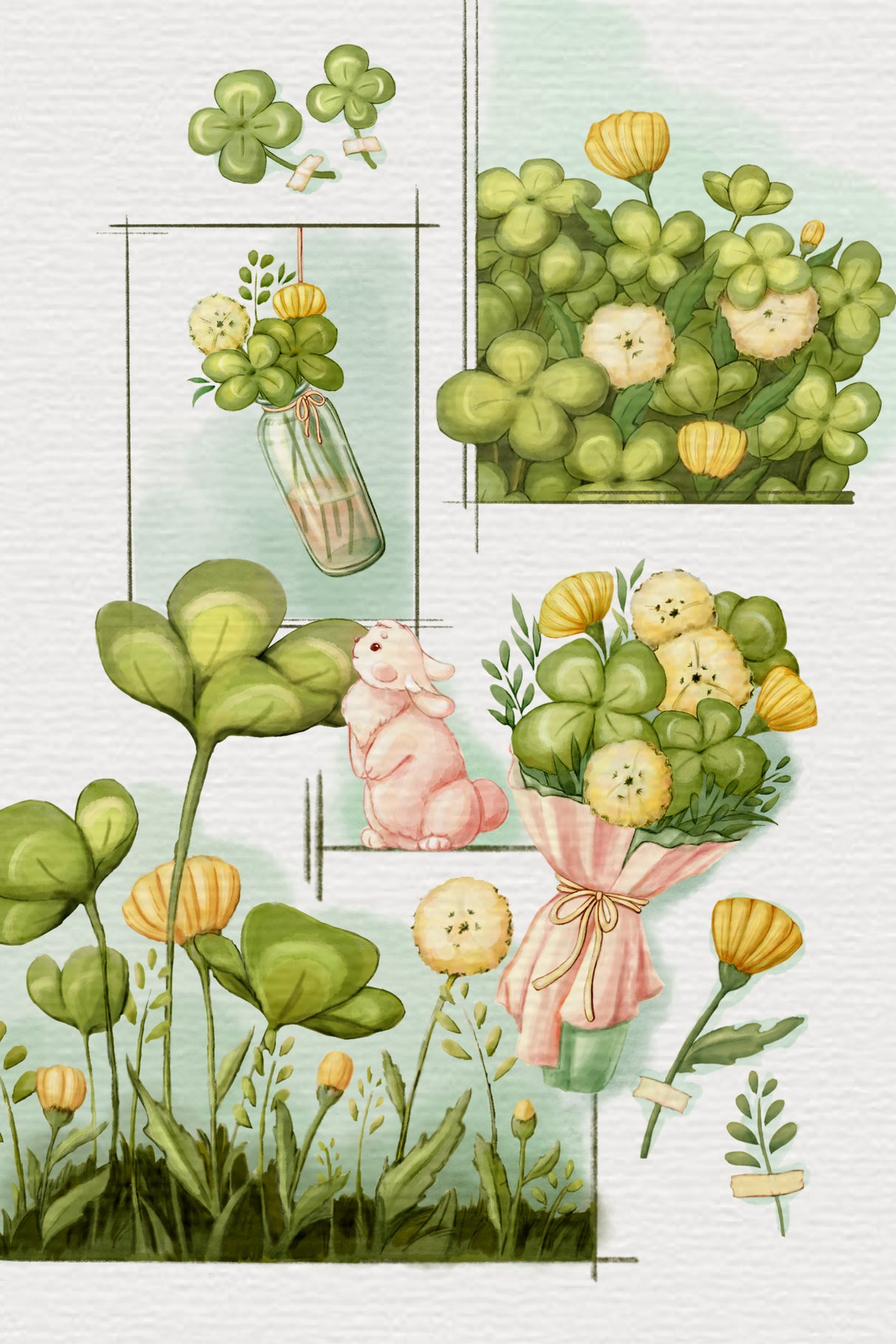 Lucky clover and Bunny Poster och Canvastavla