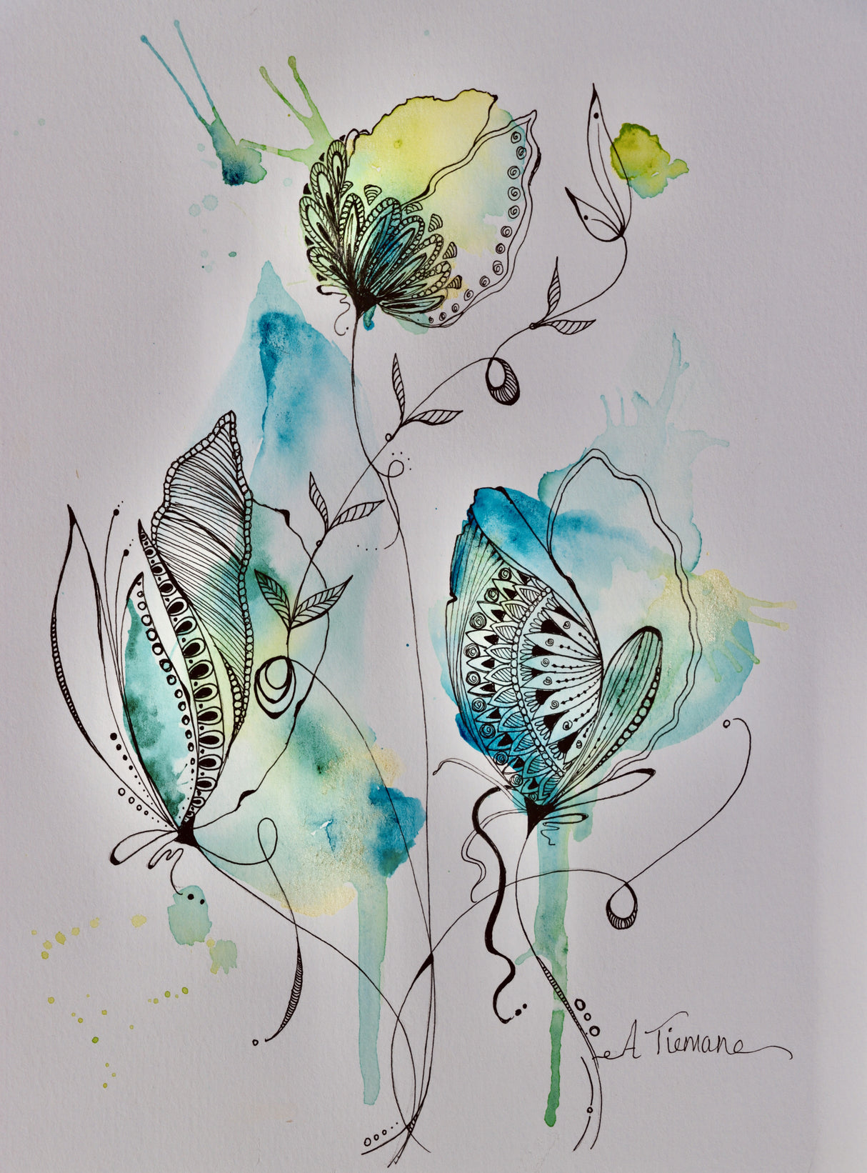 Mandala Floral (green &blue) Poster och Canvastavla