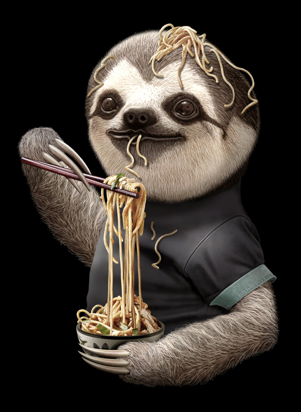 SLOTH EATING NOODLE Poster och Canvastavla
