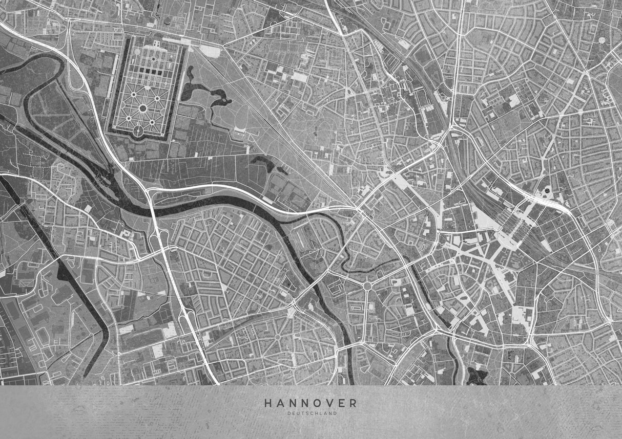 Gray vintage map of Hannover downtown Germany Poster och Canvastavla