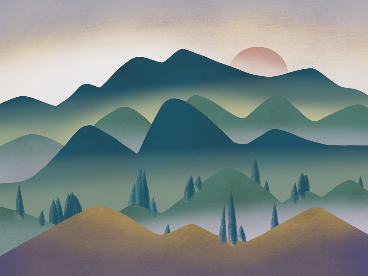 Mountain Range At Dawn Poster och Canvastavla