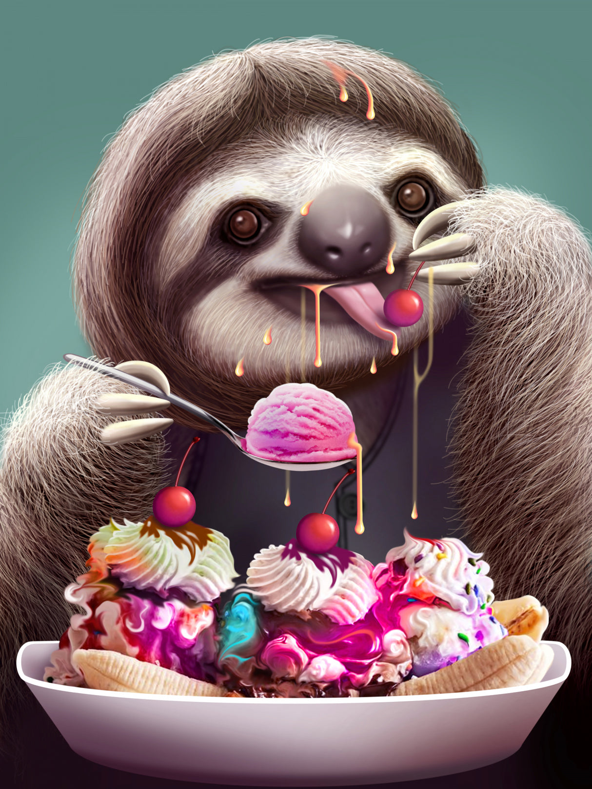 SLOTH ENJOYING ICE CREAM Poster och Canvastavla