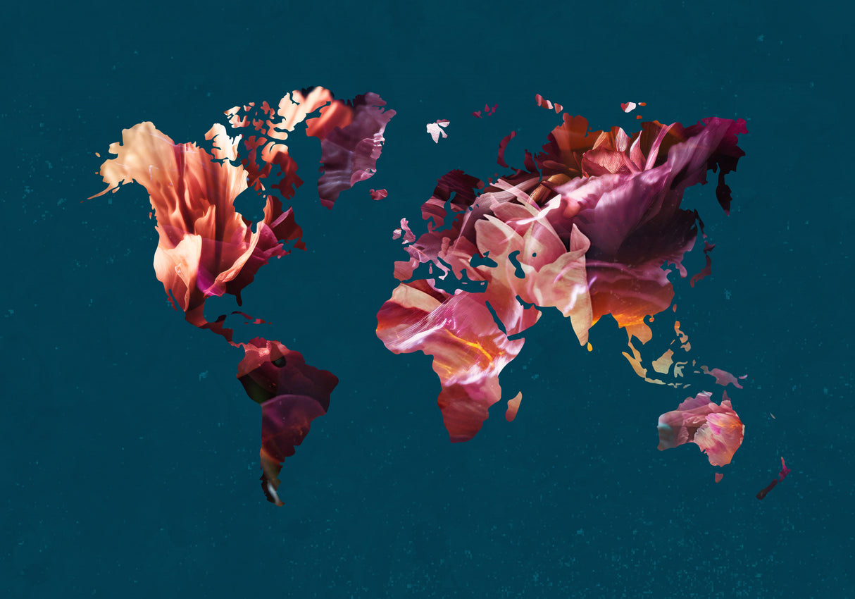 World Map Flowers Poster och Canvastavla
