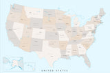 Isolated map of the United States with States and State capitals Poster och Canvastavla