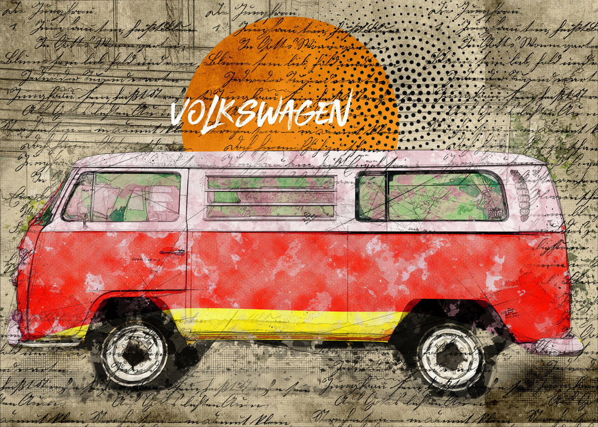 Volkswagen vw combi red Poster och Canvastavla